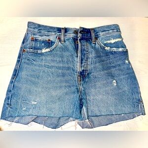 Abercrombie & Fitch High Rise 4 inch Distressed Cut Jean Shorts